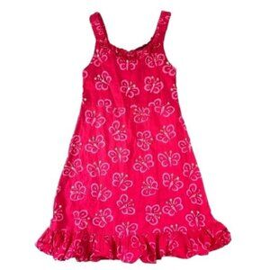 Butterfly Beaded Sleeveless Summer Dress Red Pink Beaded Detail Size 4 Toddler